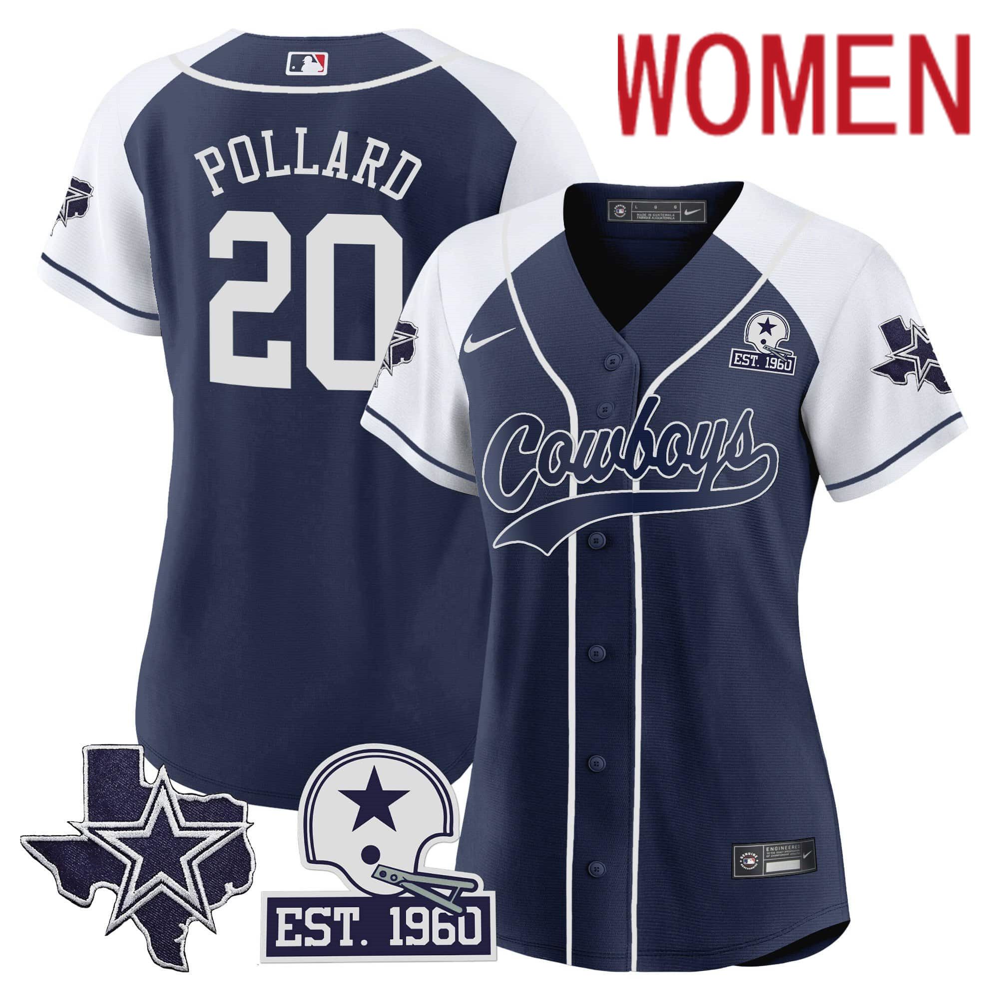Women Dallas Cowboys #20 Pollard Dark blue 2024 Nike Patch Baseball NFL Jersey style 1